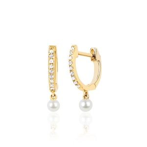 EF collection pearl diamond mini huggie earring